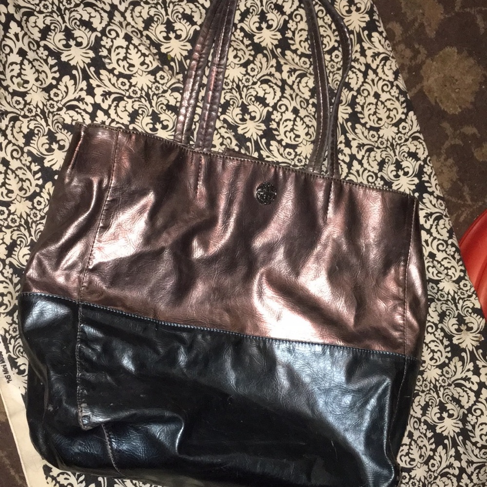 Silver and green blue tote